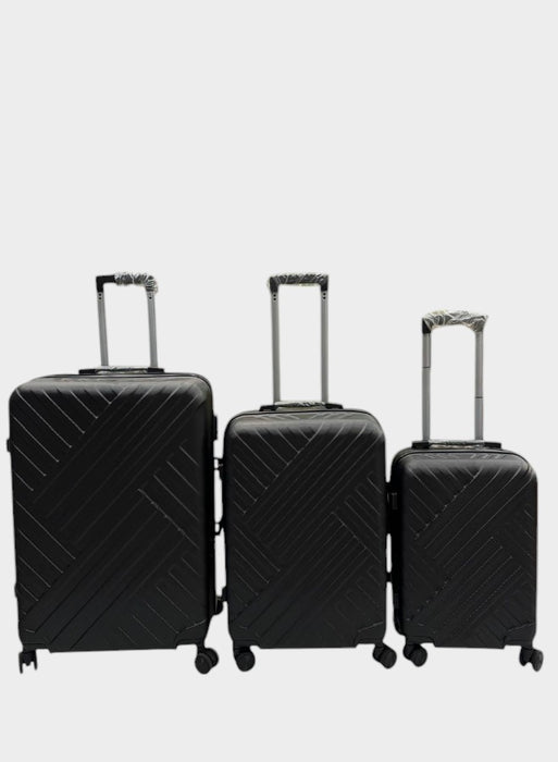 Elegant Black 3-Piece Luggage Trolley Set with Built-in TSA Lock, Reinforced Grip Handles, Retractable Handle, Premium ABS Material, and 360° Spinner Wheels – Available in Sizes 20", 24", and 28".